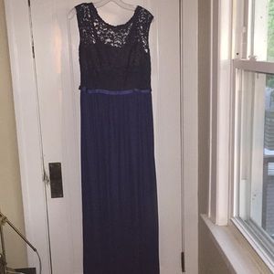 David’s Bridal Long Lace Blue Dress F19328 Marine
